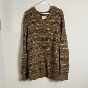 The Normal Brand Fair Isle V-Neck Sweater Teak Multi XL Mens